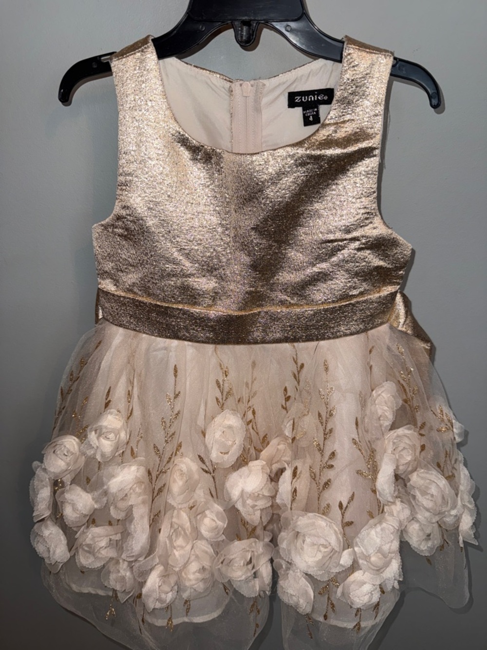 Zunie Gold and Ivory Floral Tulle Party Dress